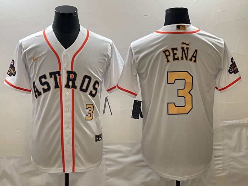 Men Houston Astros #3 Pena White Gold Game 2025 Nike MLB Jersey style 2
